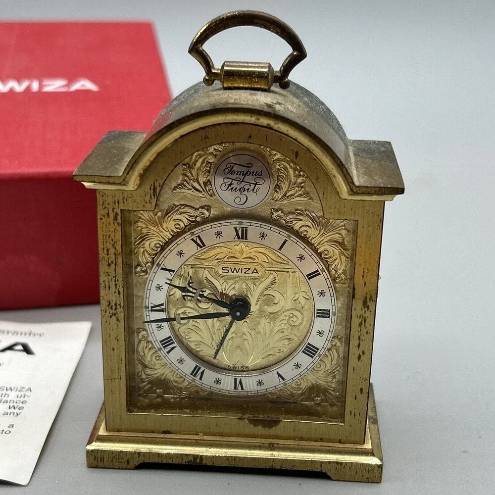 Swiss Made Swiza Sheffield Alarm Clock Vintage‎ NAME OF CLOCK TEMPUS FUGIT